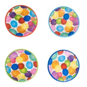 Farfurii Party din Carton cu Model Baloane de 4 Culori Ø18cm - 12buc