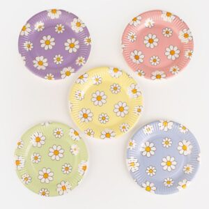 Farfurii Party din Hartie Colorate cu Margarete 23cm - 25buc