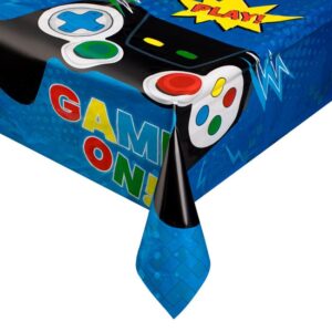 Fata de Masa de Petrecere din Plastic Albastru cu Model Control "Game On" 180x120cm - 1buc