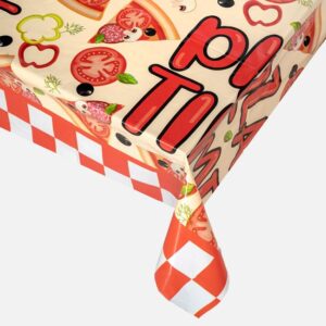 Fata de Masa din Plastic cu Carouri Rosii "Pizza Time" 180x120cm