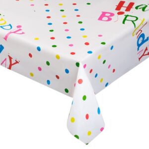 Fata de Masa din Plastic de Petrecere Alba cu Buline Colorate Happy Birthday 180x120cm - 1buc