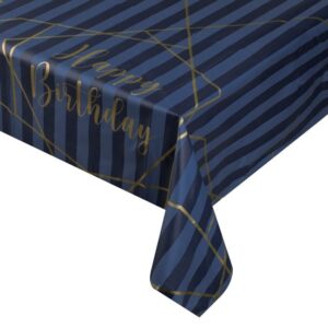Fata de Masa din Plastic de Petrecere Albastra Happy Birthday Folie Aurie  180x120cm - 1buc