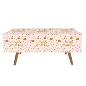 Fata de Masa din Plastic de Petrecere Roz Baloane Aurii Happy Birtday 180x120cm