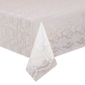 Fata de Masa din Plastic Transparenta cu Model Dantela Alba 137x274cm
