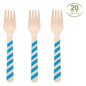 Furculite din Lemn Bleu Dunga 16cm - 20buc