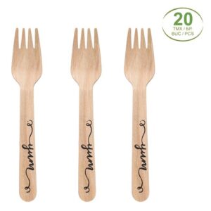 Furculite din Lemn cu Imprimeu ”Yum” 16cm - 20buc