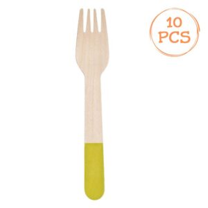 Furculite din Lemn de Petrecere cu Manere Colorate 16cm - 10buc