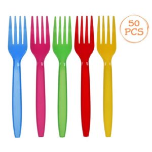 Furculite Reutilizabile de Petrecere din Plastic de Diferite Culori 15,8cm - 50buc