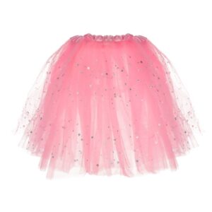 Fusta Tutu Tul Roz cu Stele Holografice Luna & LED Intermitent pentru Copii