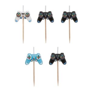 Lumanari Zi de Nastere cu Model Consola Gaming Neagra Alba Ciel & Scobitor 6cm - 5buc