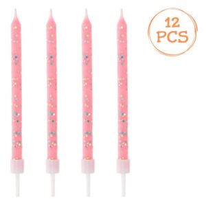 Lumanari Zi de Nastere Roz Pastelat Glitter Auriu 8cm - 12buc