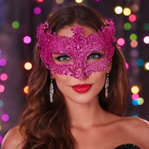 Masca Carnaval Fucsia cu Glitter pentru Femei