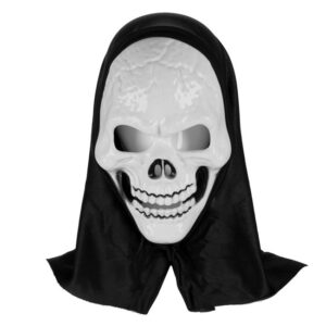 Masca de Halloween Schelet Alb cu Acoperire Cap Neagra