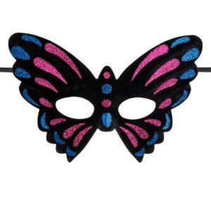 Masca Deghizare Dama cu Model Fluture Negru & Glitter Albastru Fucsia