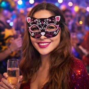 Masca Fancy Deghizare Pisica Catifelata cu Glitter pentru Femei