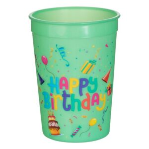 Pahar de Petrecere din Plastic Reutilizabil Verde Menta "Happy Birthday" 300ml