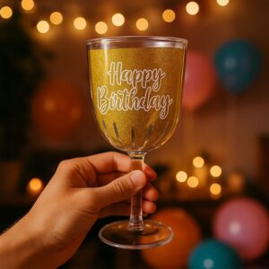 Pahar de Petrecere din Plastic Transparent Auriu Happy Birthday 400ml