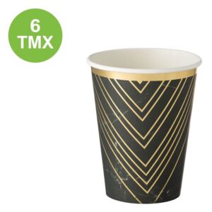 Pahare de Carton Negre Marble cu Folie Aurie 360ml - 6buc