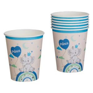 Pahare de Petrecere din Carton Bej cu Model Elefant Curcubeu Prince 240ml - 6buc