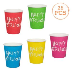 Pahare de Petrecere din Carton Colorate Happy Birthday 240ml - 25buc
