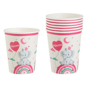 Pahare de Petrecere din Hartie Bej cu Elefant Curcubeu Printesa 240ml - 6buc