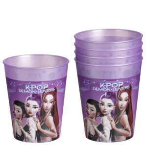 Pahare de Petrecere din Plastic Lila cu Model K-POP Demon Hunters 250ml - 4 buc