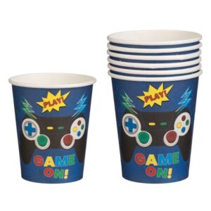 Pahare din Carton de Petrecere Albastre cu Model Control "Game On" 240ml  - 6buc