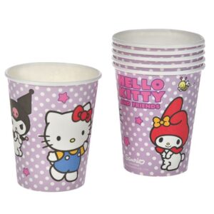 Pahare din Carton de Petrecere Lila cu Buline Model Hello Kitty & Friends 240ml - 6buc