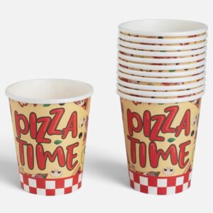 Pahare din Hartie pentru Petrecere Rosii cu Carouri „Pizza Time” 240ml - 12buc