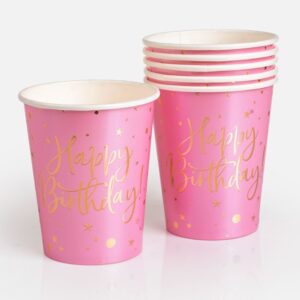 Pahare Party de Hartie Roz Happy Birthday 240ml - 6buc