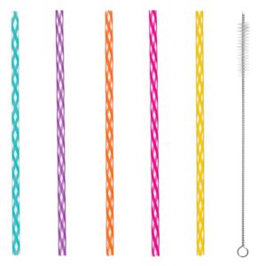 Paie Colorate cu Dungi Reutilizabile din Plastic 7x230mm & Perie de Curatare - 24buc