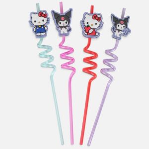Paie Fancy din Plastic Reutilizabile Rasucite Hello Kitty Ø6x270mm - 4buc