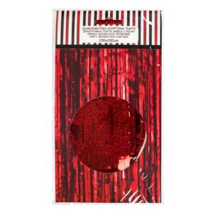 Perdea Decorativa de Petrecere Rosie cu Franjuri din Folie 1x2m
