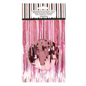 Perdea Decorativa din Folie Roz Aurie cu Franjuri de Petrecere 1x2m