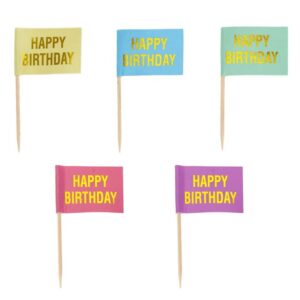 Scobitori de Petrecere cu Stegulete Colorate Pastel & Happy Birthday din Folie 7cm - 18buc