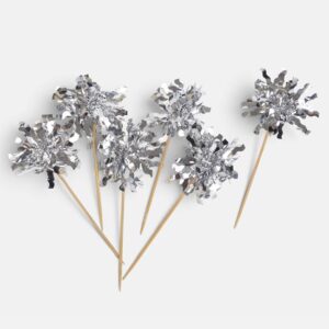 Scobitori Decorative pentru Petrecere din Bambus cu Ornament Argintiu Tip Fantana 12cm - 6buc