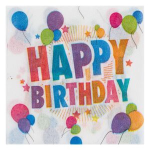 Servetele de Masa cu 1 Strat Albe Model Baloane de Diferite Culori Happy Birthday 33x33cm - 80buc