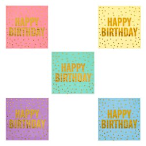 Servetele de Masa cu 2 Straturi de Culori Pastelate cu Folie Aurie Happy Birthday 33x33cm - 25buc