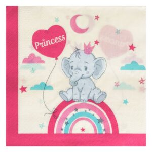 Servetele de Masa cu 2 Straturi Elefant Curcubeu Printesa 33x33cm - 12buc