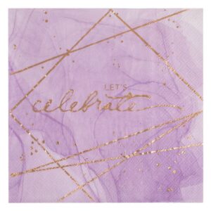 Servetele de Masa cu 2 Straturi Lila Marble cu Folie Aurie Let's Celebrate 33x33cm - 12buc