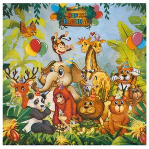 Servetele de Masa cu 2 Straturi Model Animale din Jungla "Happy Birthday" 33x33cm - 12buc