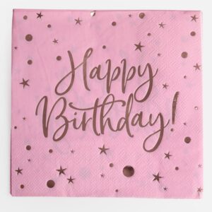 Servetele de Masa cu 2 Straturi Roz Intens Happy Birthday 33x33cm - 12 buc.