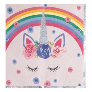 Servetele de Masa cu 2 Straturi Roz Unicorn Rainbow cu Detalii Holografice 33x33cm - 12buc