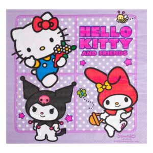 Servetele de Masa de Petrecere cu 2 Straturi Lila Buline Hello Kitty & Friends 33x33cm - 12buc