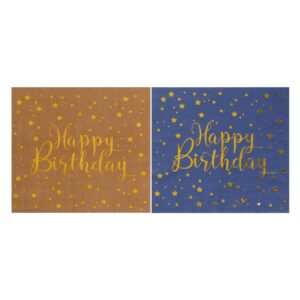 Servetele de Masa de Petrecere cu 2 Straturi Maro Albastre cu Model Stele din Folie "Happy Birthday" 33x33cm - 12buc