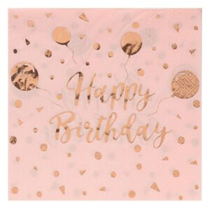 Servetele de Masa de Petrecere cu 2 Straturi Roz Aurii Baloane din Folie Happy Birhtday 33x33cm - 12buc