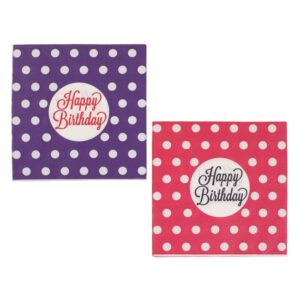 Servetele de Masa Fucsia Mov cu Buline Happy Birthday 33x33cm - 20buc