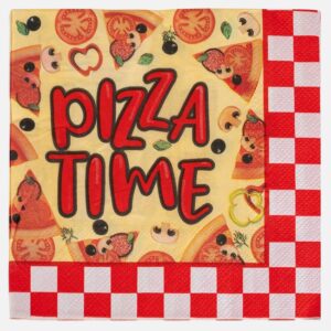 Servetele de Petrecere 2 Straturi Rosii cu Carouri "Pizza Time" 33x33cm - 20buc