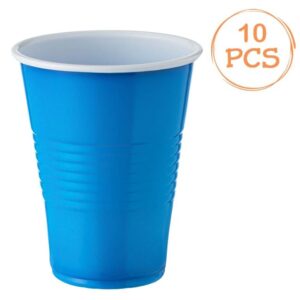 Set 10 Pahare Albastre Albe din Plastic de Unica Folosinta 270ml