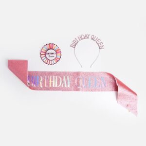 Set Accesorii Party Roz „Birthday Queen” - 3buc
